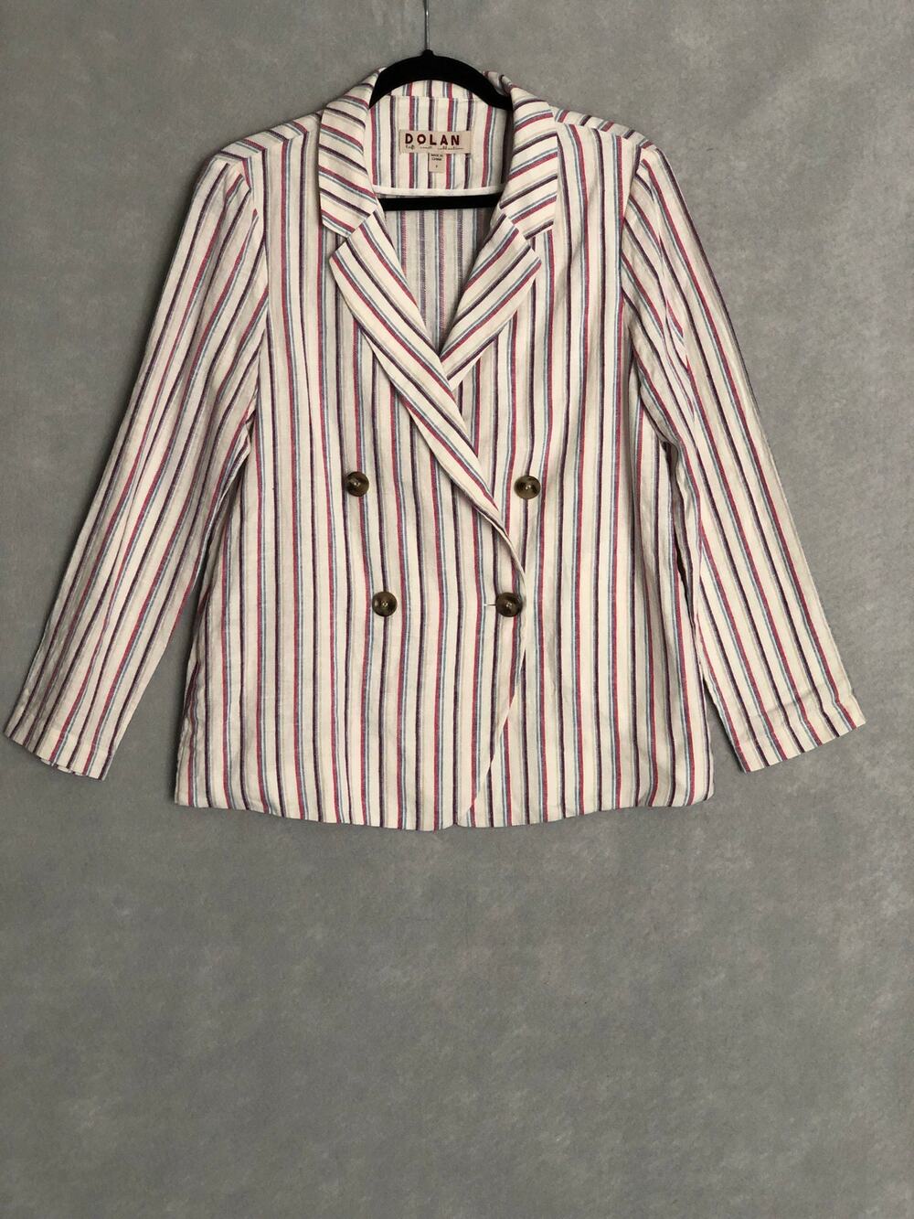 Dolan Double Breasted Blazer Anna Stripe Linen Blend Women's Small